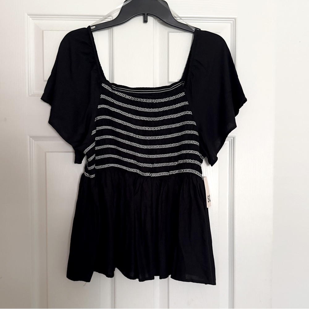 SO Black and White Striped Blouse